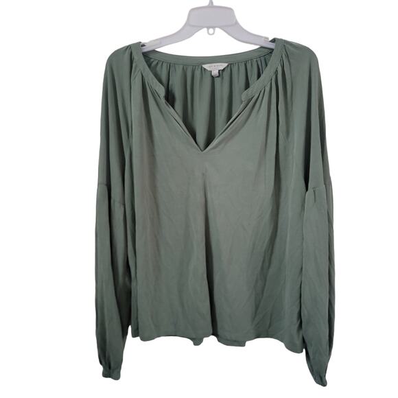 Lucky Brand Soft Green Longsleeve Notched Neck Sandwash Top XL Peasant Prairie‎ - Picture 3 of 16